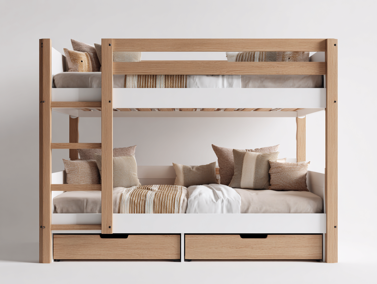 Letti a castello - legno - 208x148x176 cm - rovere chiaro-bianco - stile moderno-Warmthvo