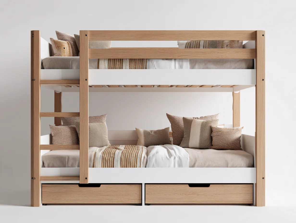 Letti a castello - legno - 208x148x176 cm - rovere chiaro-bianco - stile moderno-Warmthvo