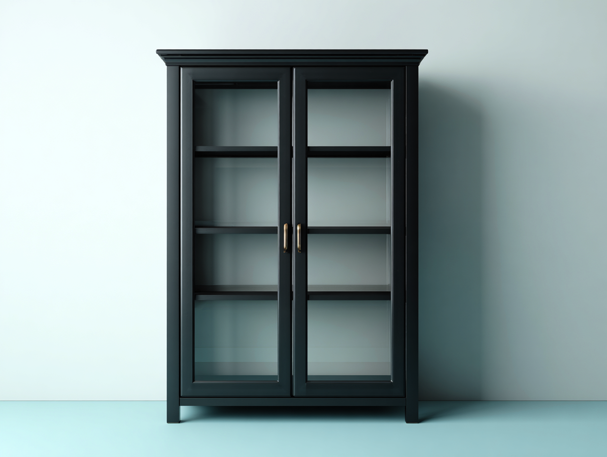 Vetrina-legno-vetro-90x42x165 cm-nero-design classico-Warmthvo