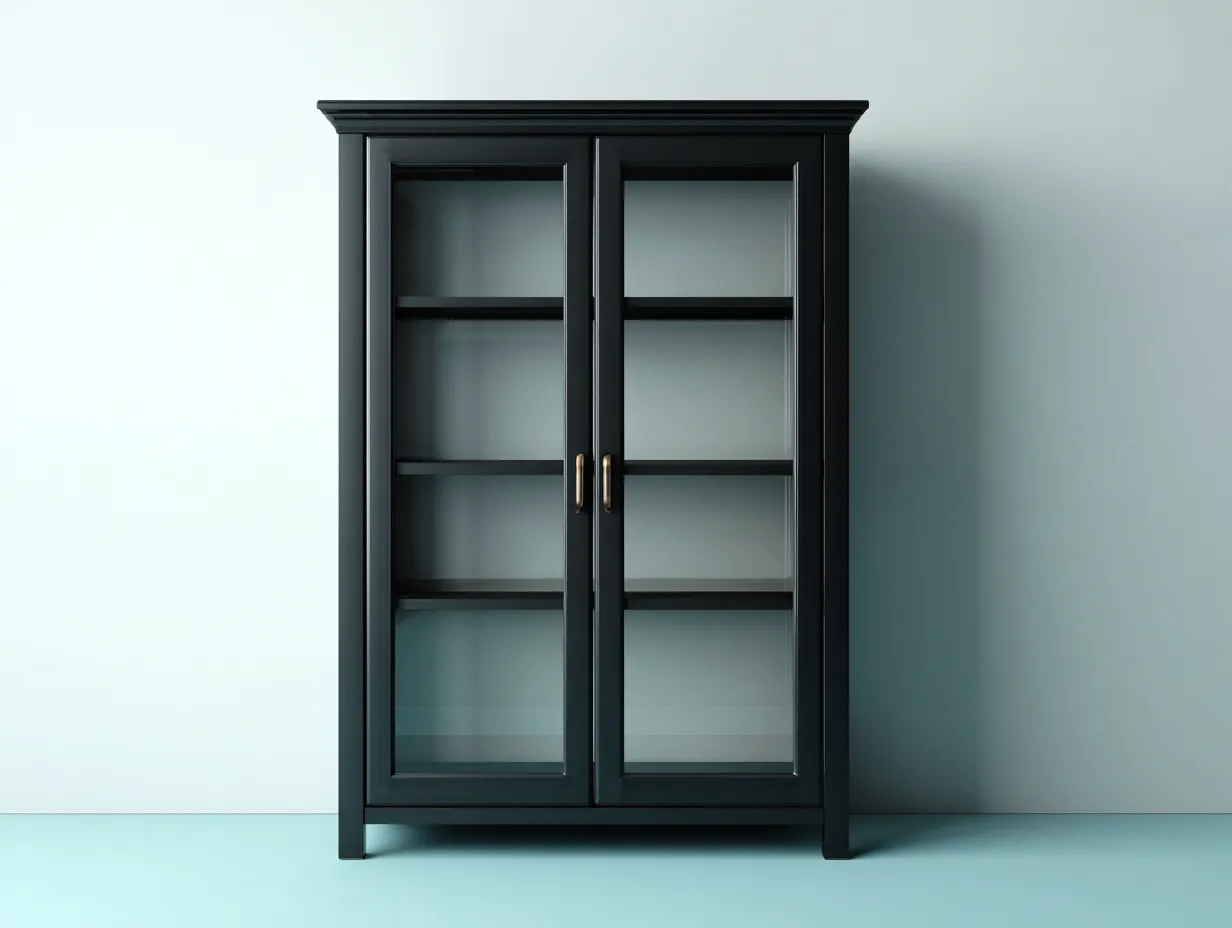 Vetrina-legno-vetro-90x42x165 cm-nero-design classico-Warmthvo