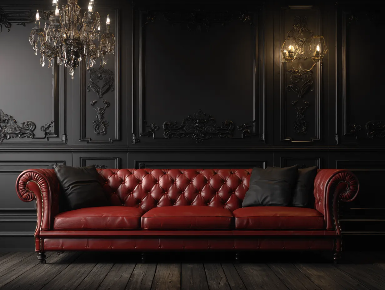 Divano a 3 posti - pelle-legno - 220x98x82 cm - rosso scuro - stile chesterfield-Warmthvo