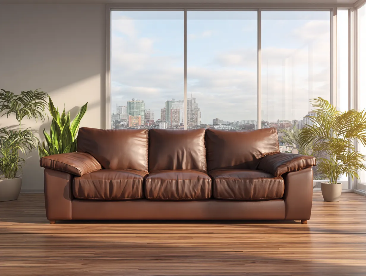 Divano a 3 posti-pelle-legno-220x96x84 cm-marrone-stile moderno-Warmthvo