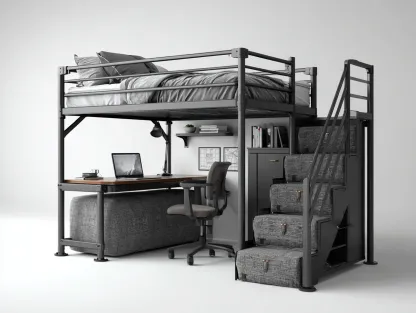 Letti a castello - metallo-legno-tessuto - 212x150x194 cm - nero-grigio - stile industriale-Warmthvo