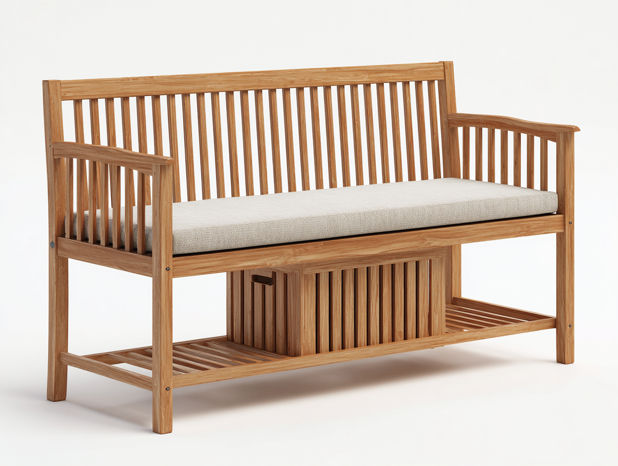 Panca da giardino in legno con seduta imbottita 120x55x85 cm - marrone-beige - stile naturale per esterni-Warmthvo