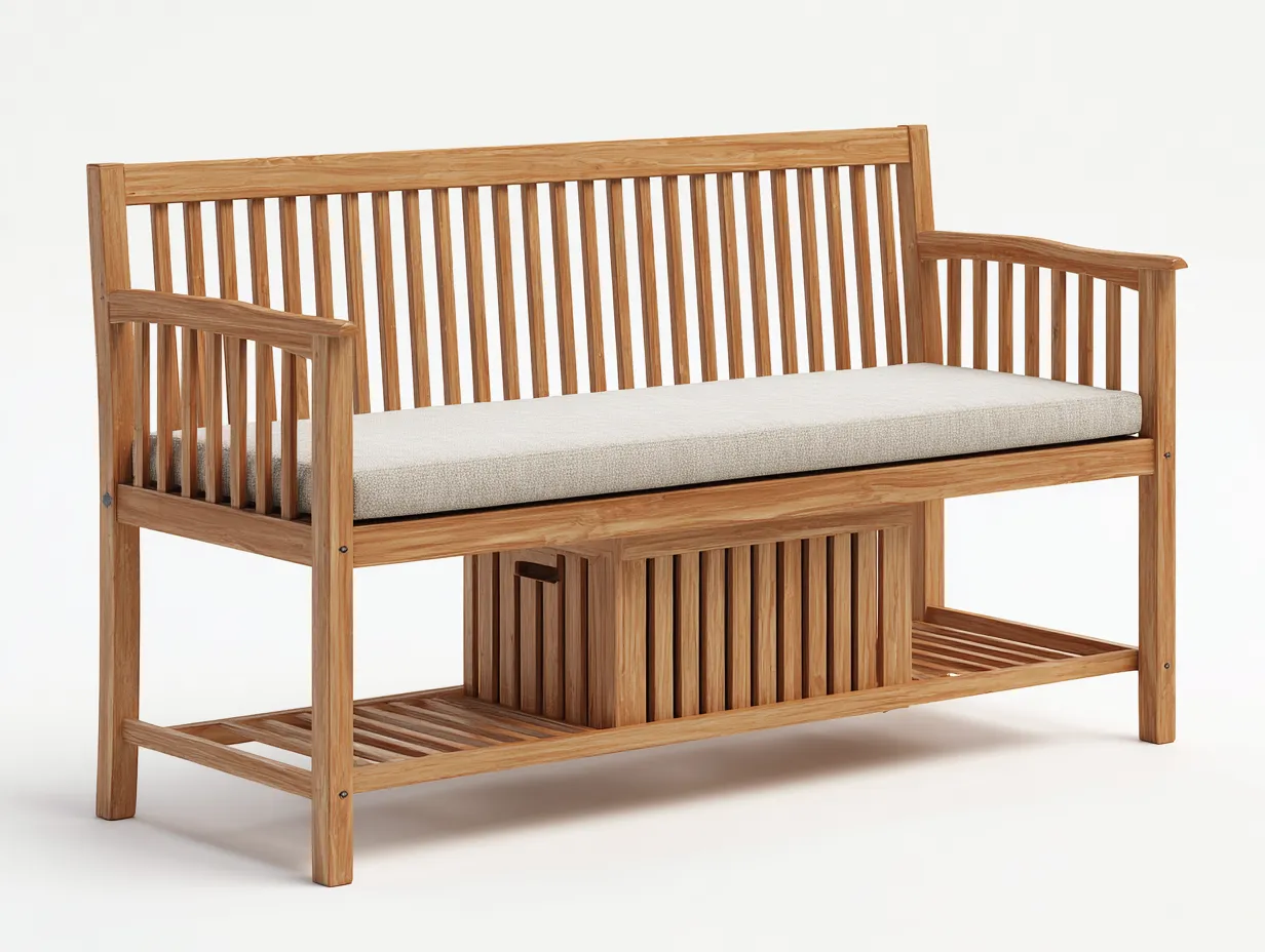 Panca da giardino in legno con seduta imbottita 120x55x85 cm - marrone-beige - stile naturale per esterni-Warmthvo