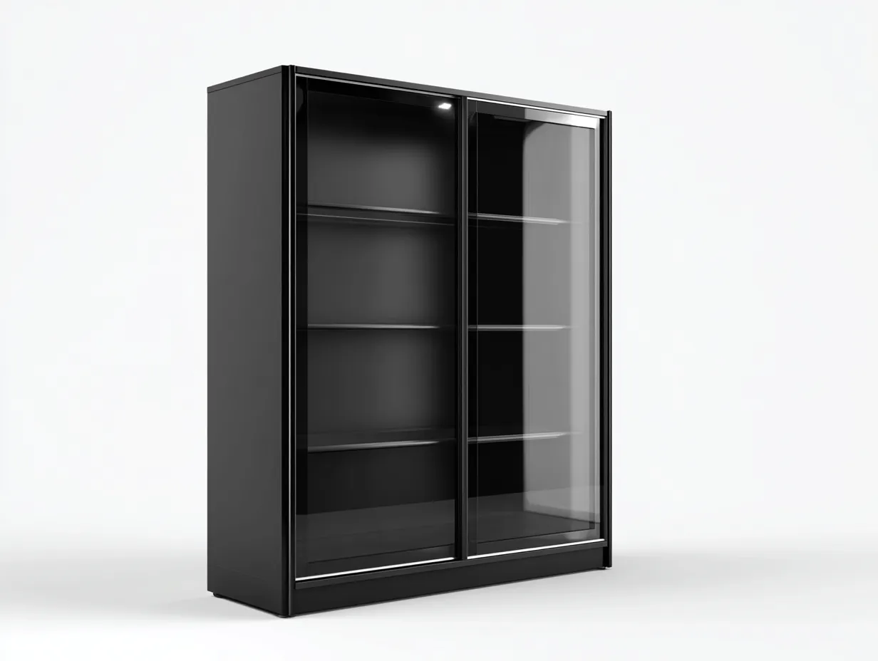 Vetrina-legno-vetro-88x44x170 cm-nero-design moderno-Warmthvo