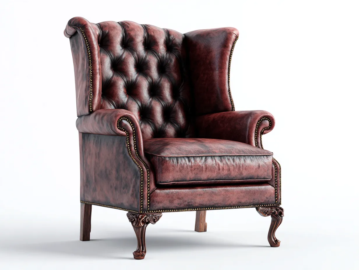 Poltrona a orecchioni-pelle-legno-84x88x110 cm-bordeaux-stile classico-Snugvo