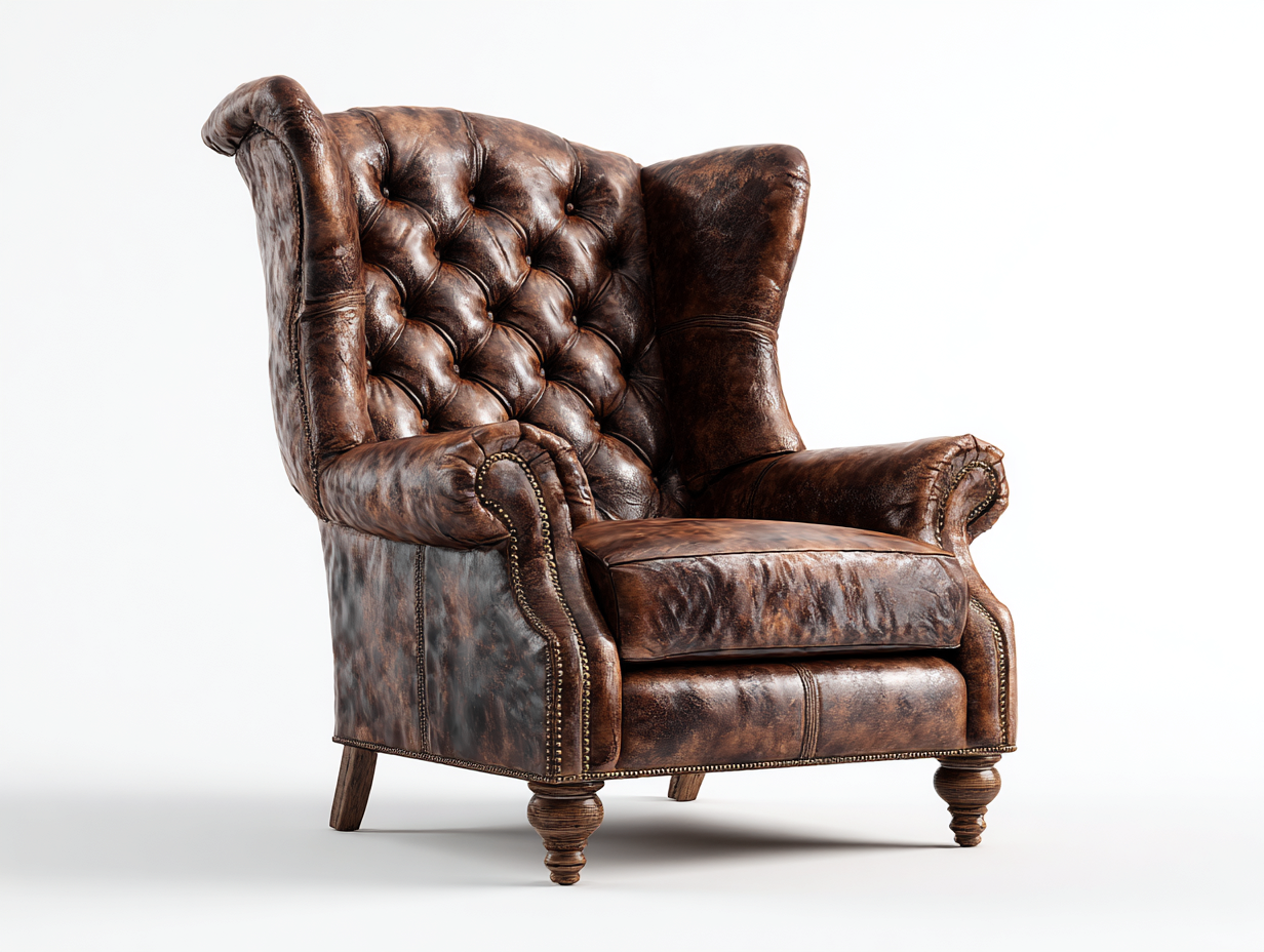 Poltrona a orecchioni-pelle-legno-83x87x109 cm-marrone scuro-stile classico-Snugvo