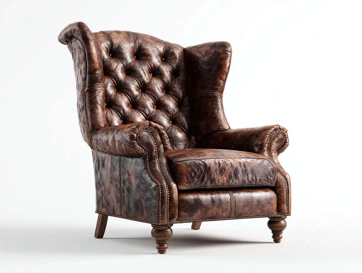 Poltrona a orecchioni-pelle-legno-83x87x109 cm-marrone scuro-stile classico-Snugvo