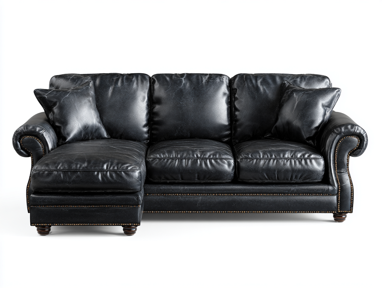 Divano angolare-pelle-255x168x88 cm-nero-stile classico-Snugvo