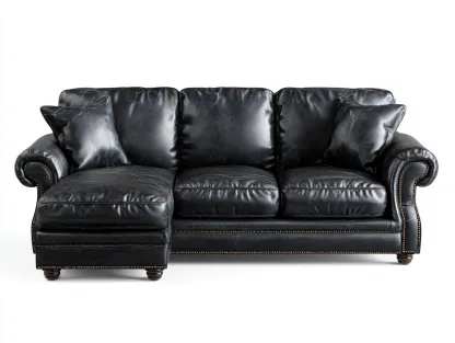 Divano angolare-pelle-255x168x88 cm-nero-stile classico-Snugvo