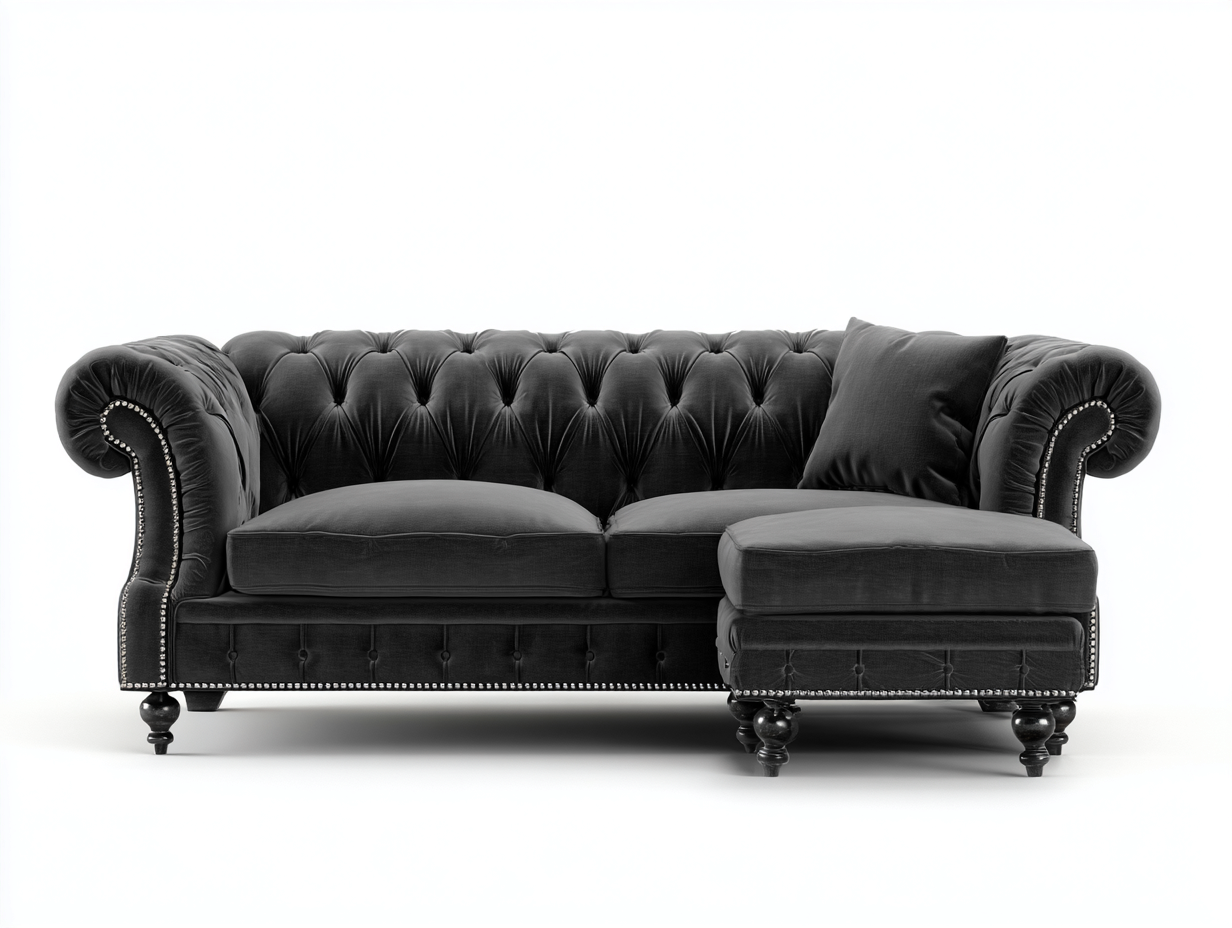 Divano angolare-velluto-268x166x78 cm-nero-stile classico-Snugvo