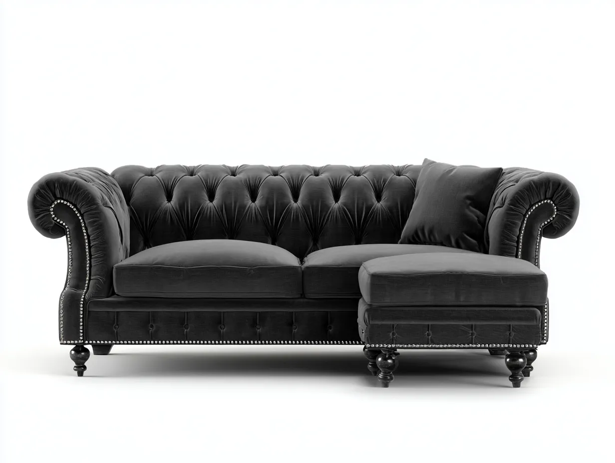 Divano angolare-velluto-268x166x78 cm-nero-stile classico-Snugvo