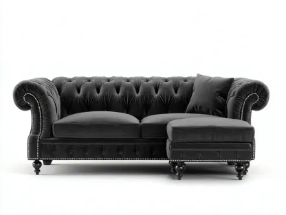 Divano angolare-velluto-268x166x78 cm-nero-stile classico-Snugvo