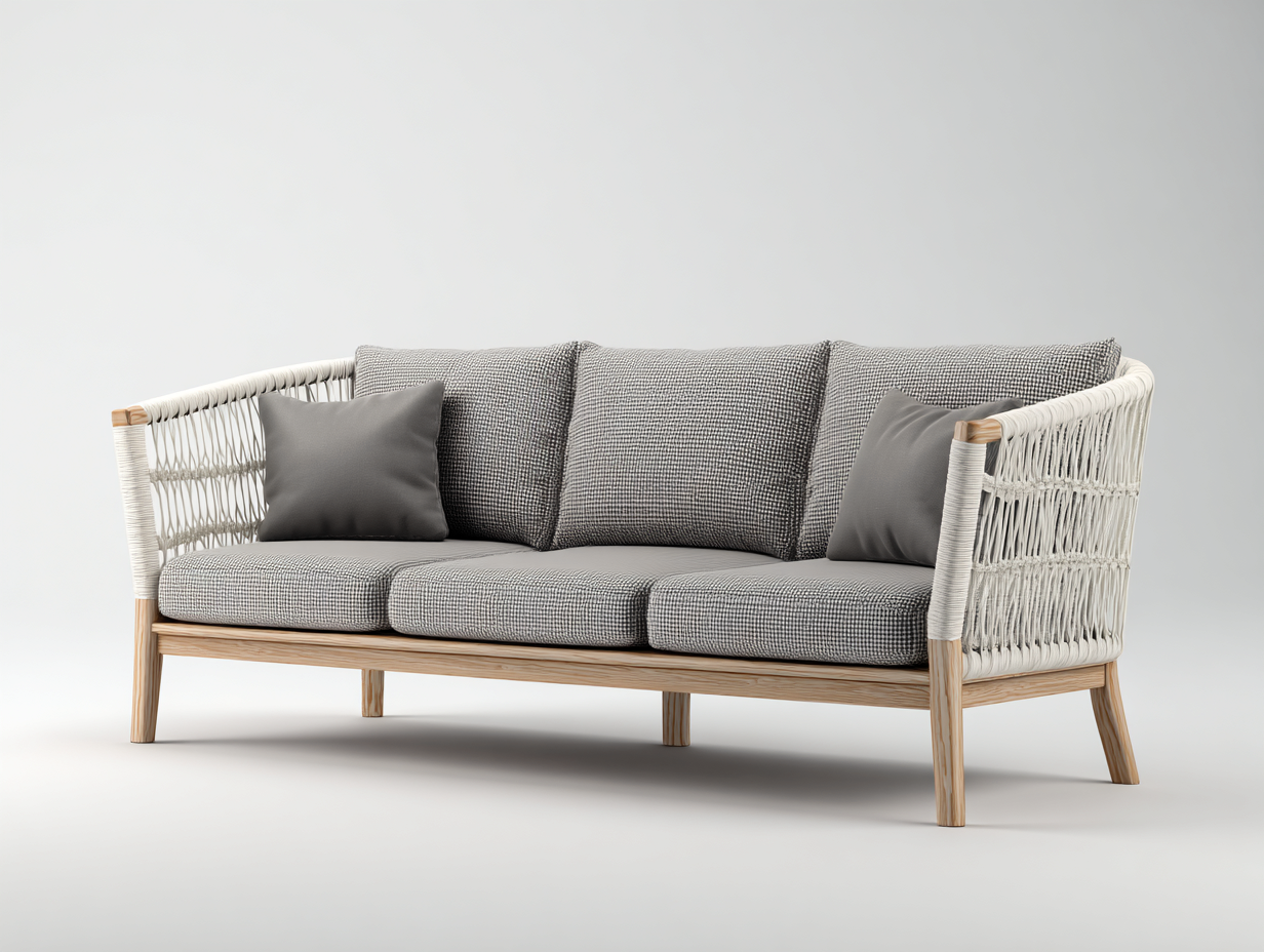 Divani da esterno-legno-corda-tessuto-205x83x76 cm-naturale/grigio-moderno-Snugvo