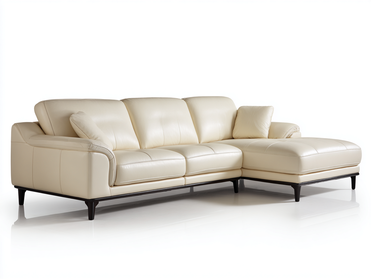 Divano angolare-pelle-metallo-273x173x84 cm-beige chiaro-stile moderno-Snugvo