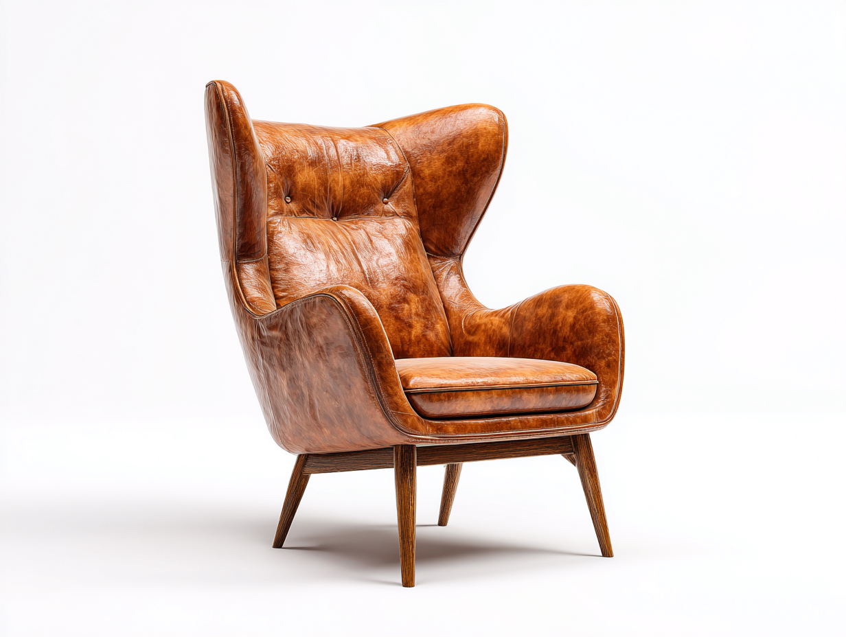 Poltrona a orecchioni-pelle-legno-82x86x108 cm-marrone chiaro-stile classico-Snugvo