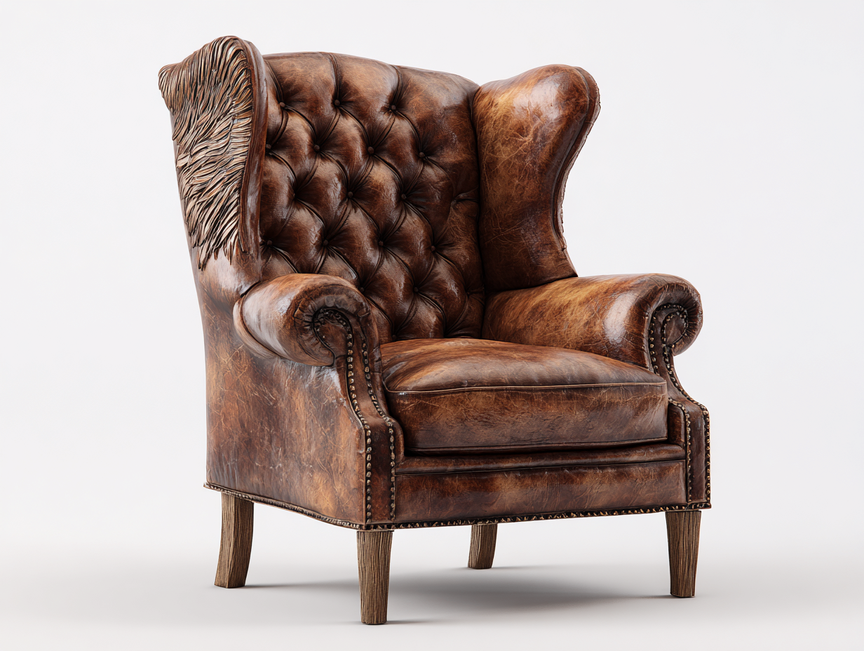 Poltrona a orecchioni-pelle-legno-84x88x110 cm-marrone stile classico-Snugvo