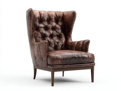 Poltrona a orecchioni-pelle-legno-78x82x104 cm-marrone-stile classico-Snugvo