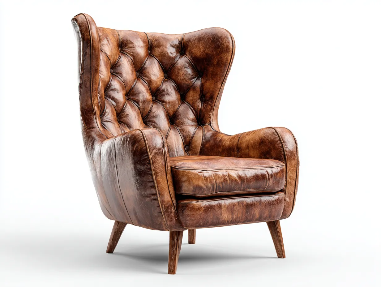 Poltrona a orecchioni-pelle-legno-79x83x105 cm-marrone-stile classico-Snugvo