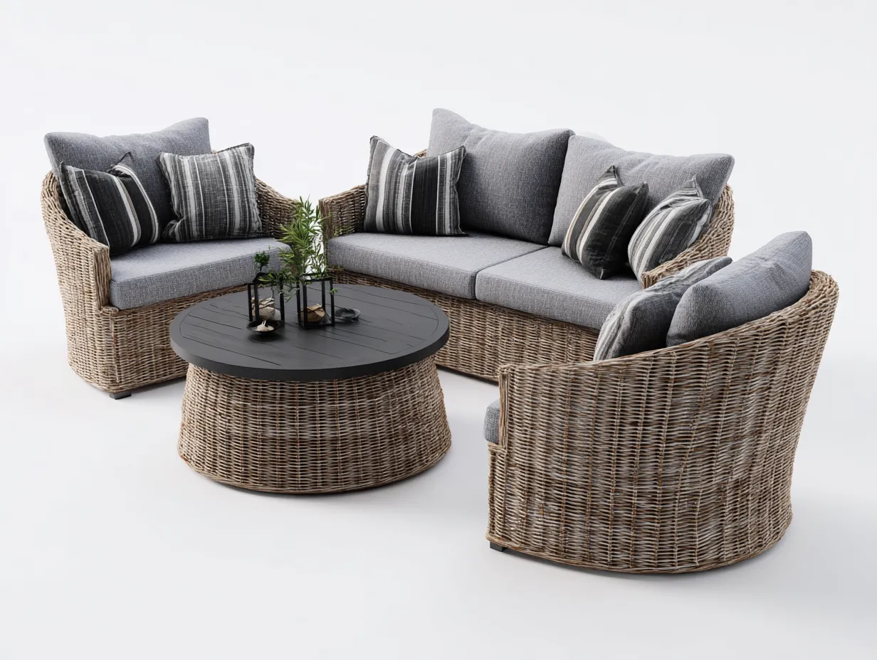 Divani da esterno-rattan-metallo-tessuto-190x85x78 cm-naturale/grigio-moderno-Snugvo