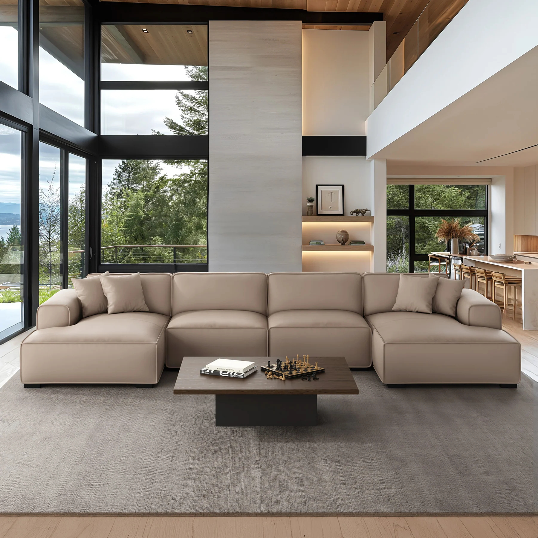 Domus Modular Dark Gray Leather U-Shaped Sectional Sofa