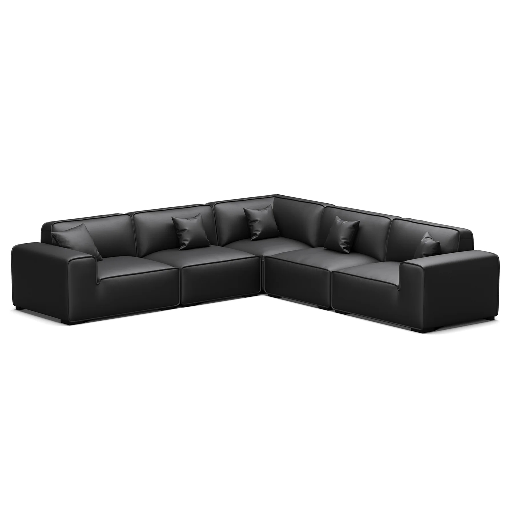 Domus Modular Black Leather L-Shaped Sectional