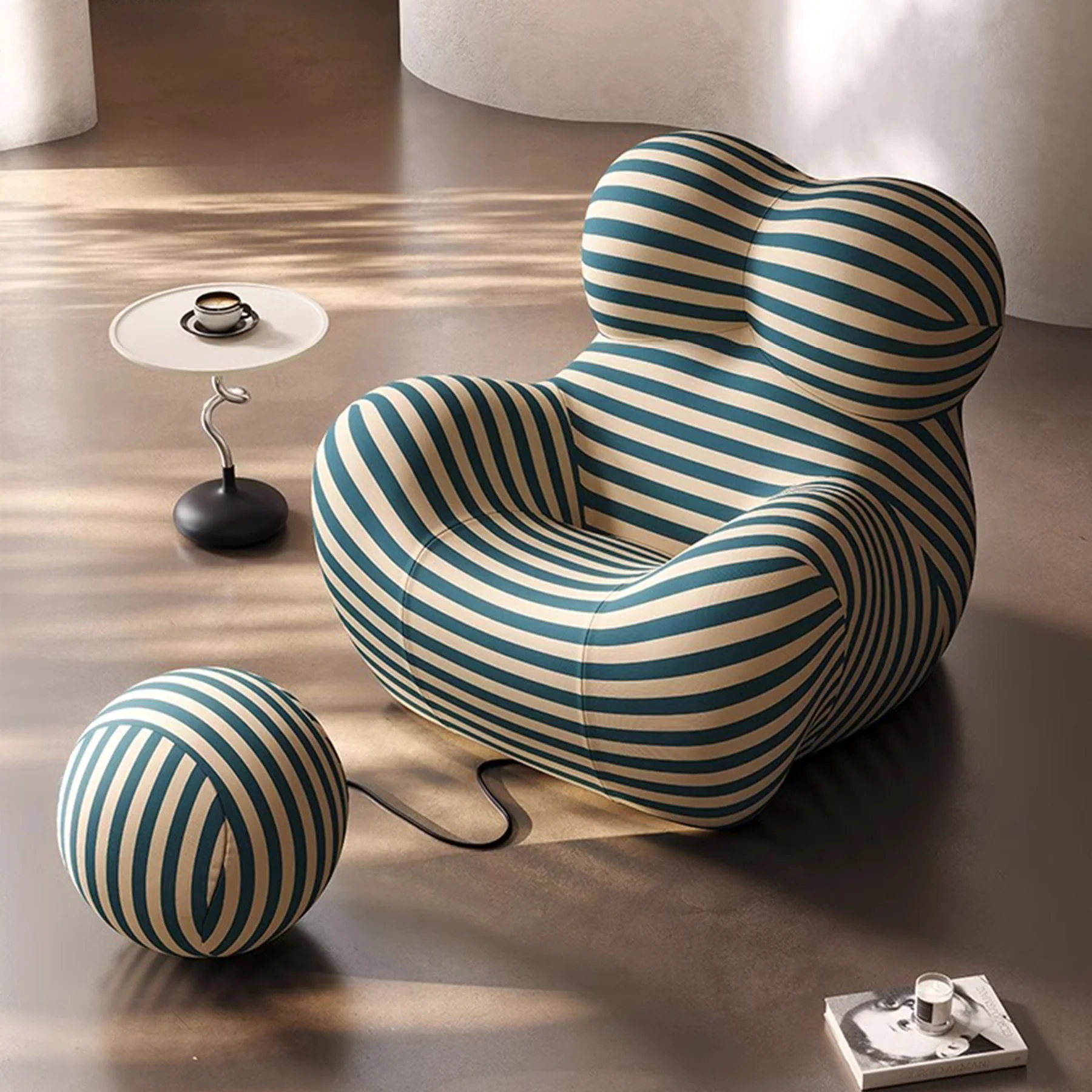 Stripe La Mamma UP Armchair and Ottoman Dark Blue