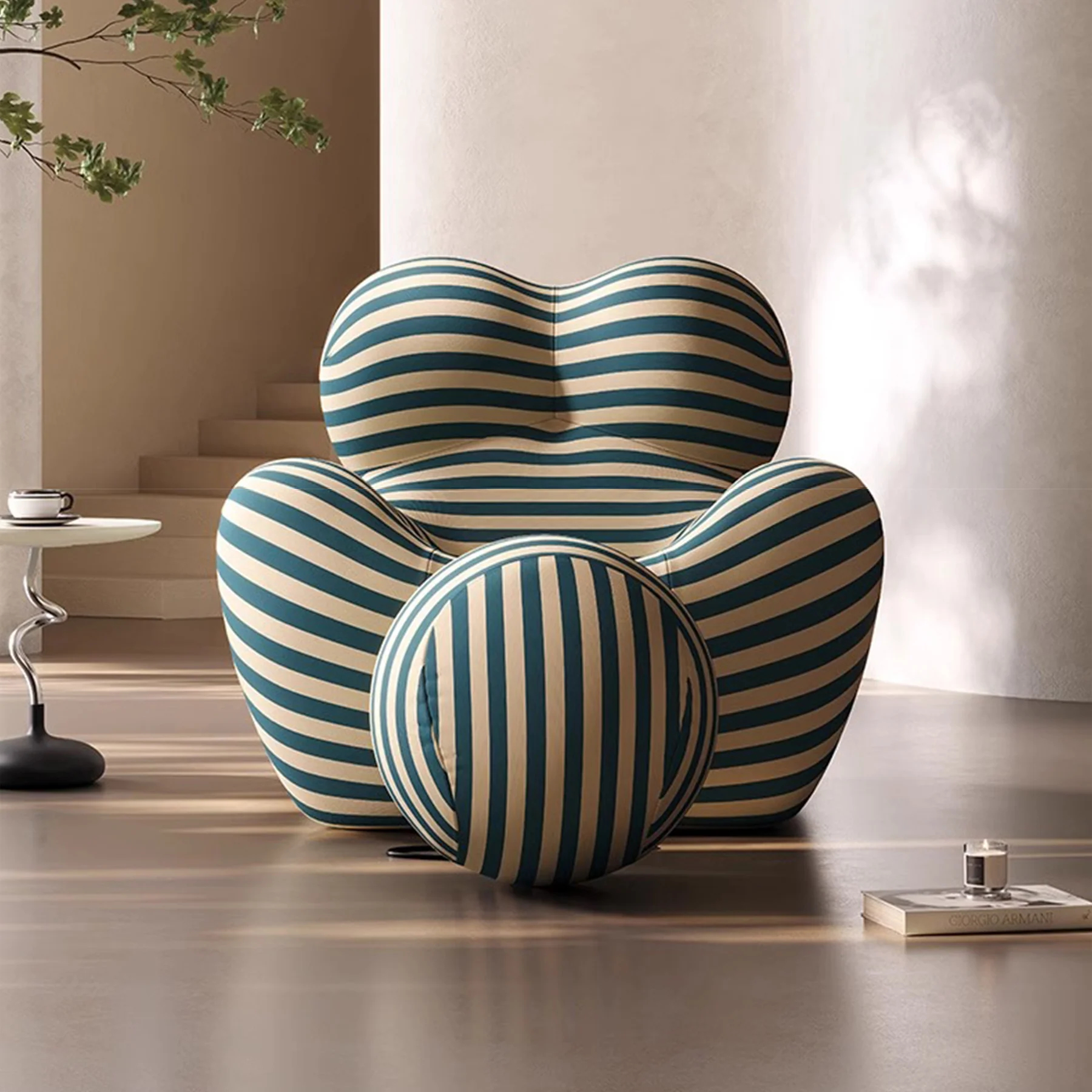 Stripe La Mamma UP Armchair and Ottoman Dark Blue