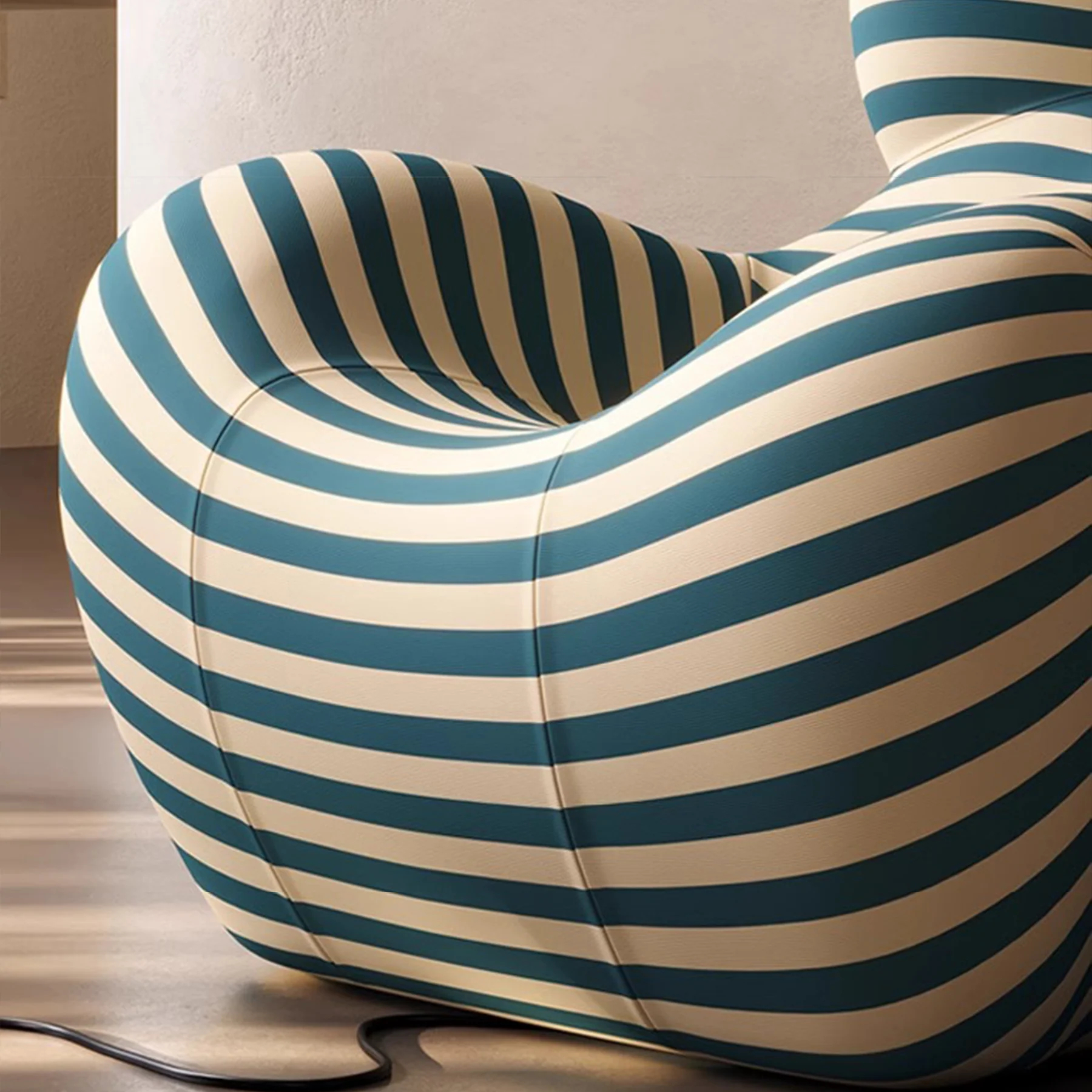 Stripe La Mamma UP Armchair and Ottoman Dark Blue