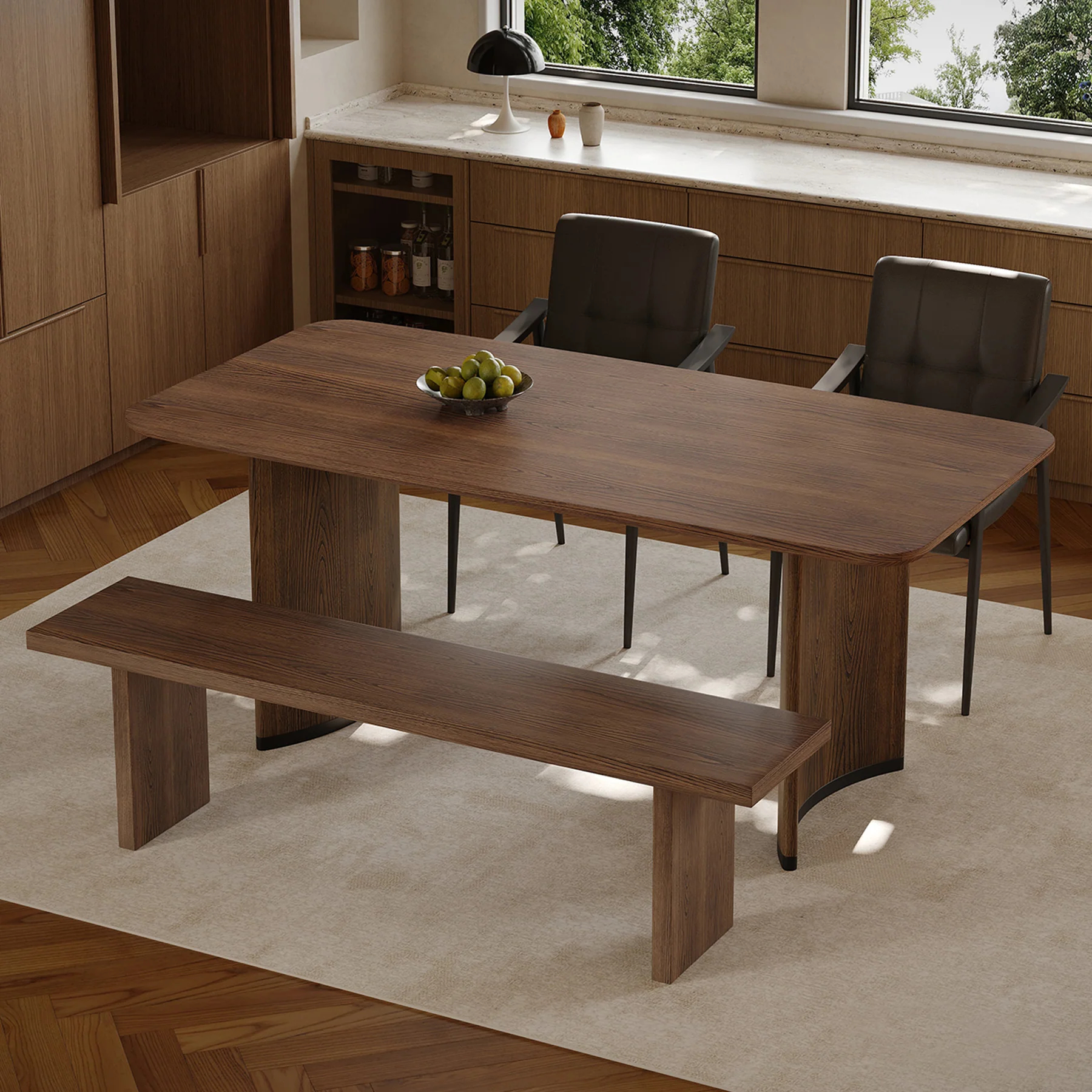 Arcus Walnut Pedestal Dining Table