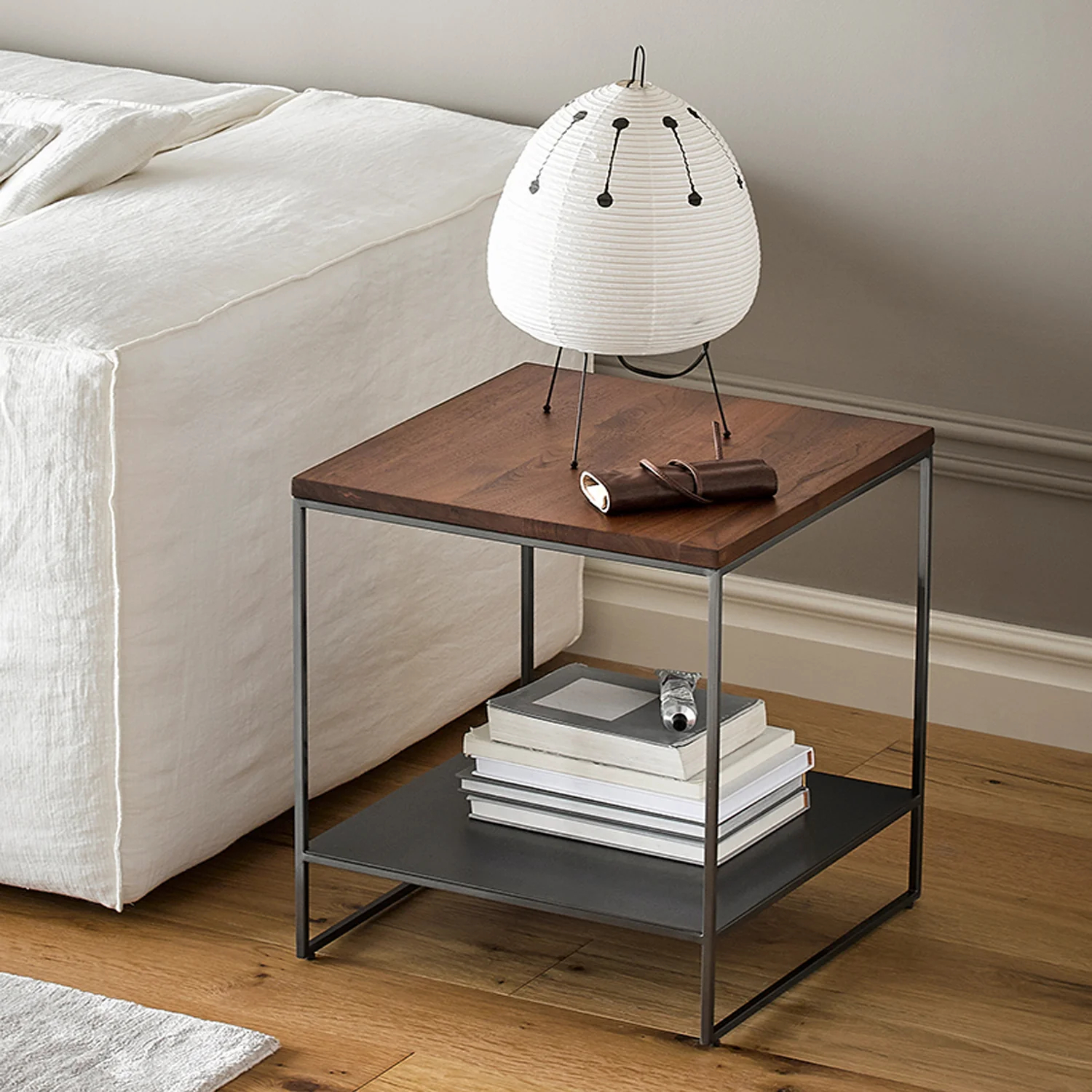 Blacksteel Walnut Storage Side Table