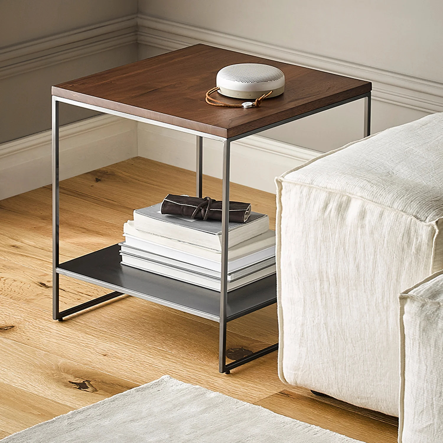 Blacksteel Walnut Storage Side Table