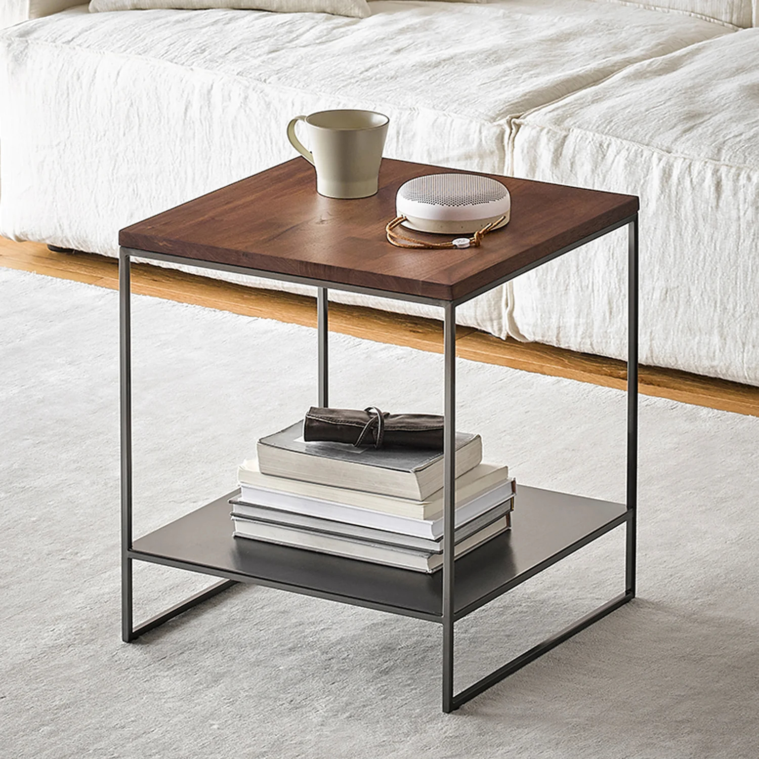 Blacksteel Walnut Storage Side Table