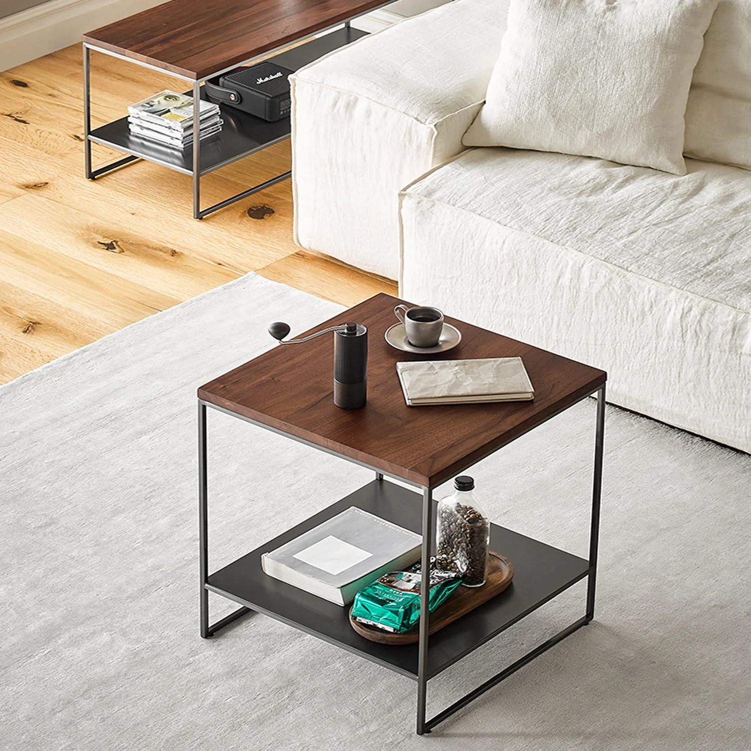 Blacksteel Walnut Storage Side Table