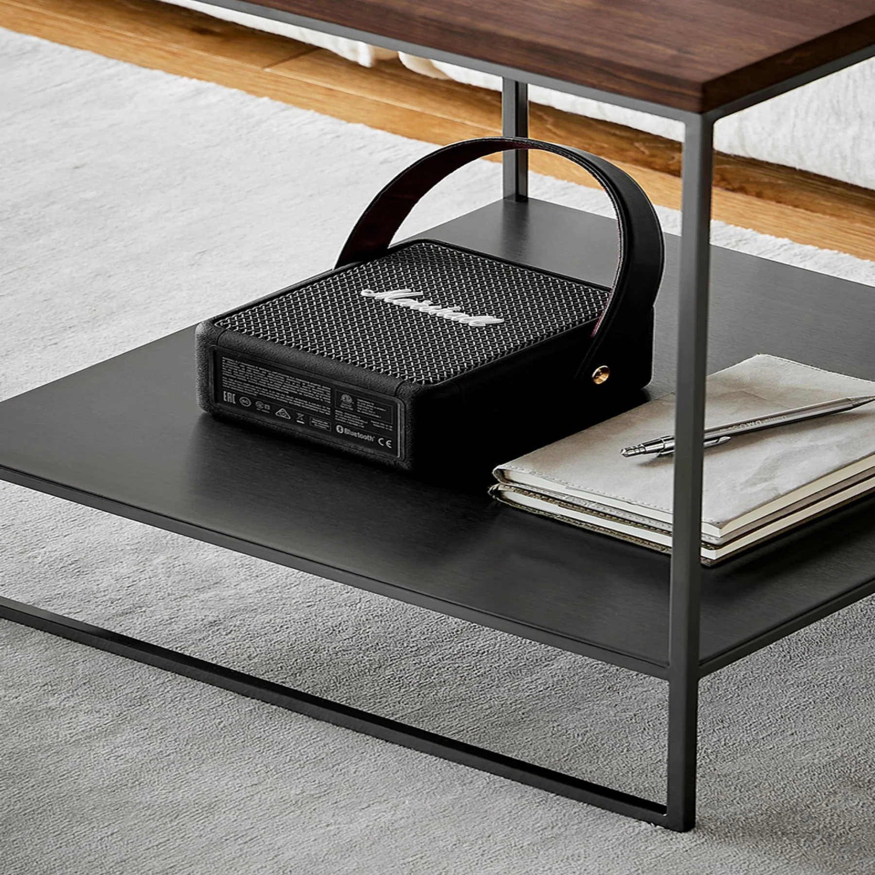 Blacksteel Walnut Storage Side Table