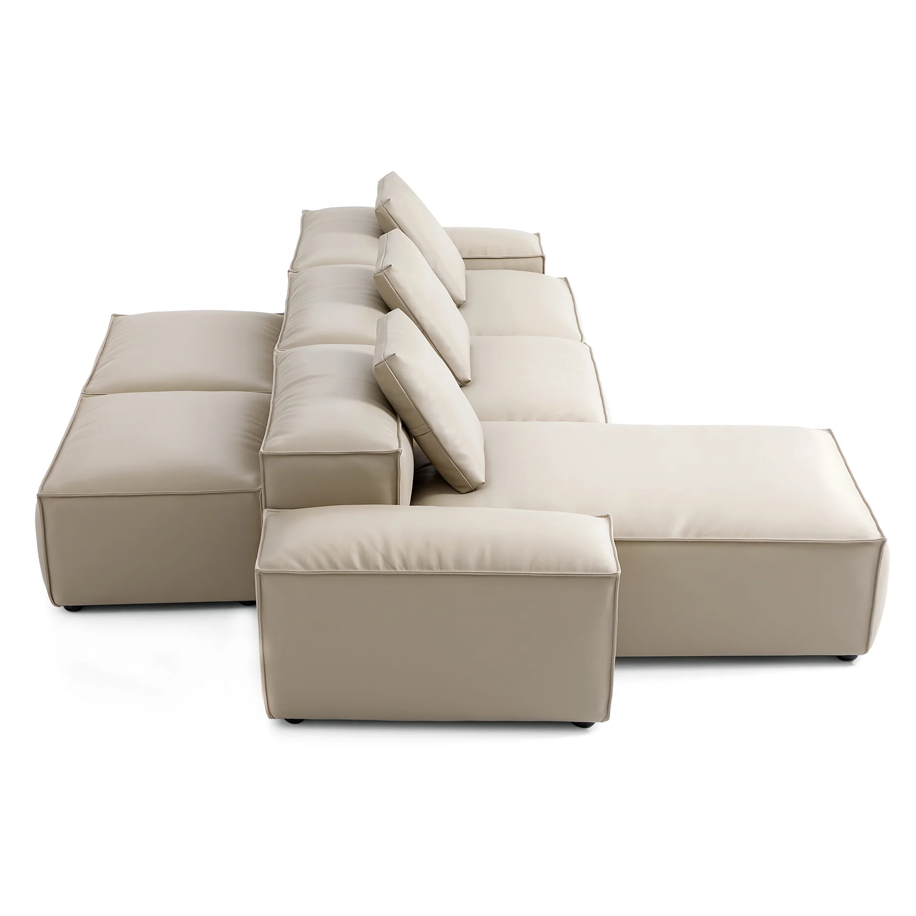 Cube Modular Beige Genuine Leather Double-Sided Sectional