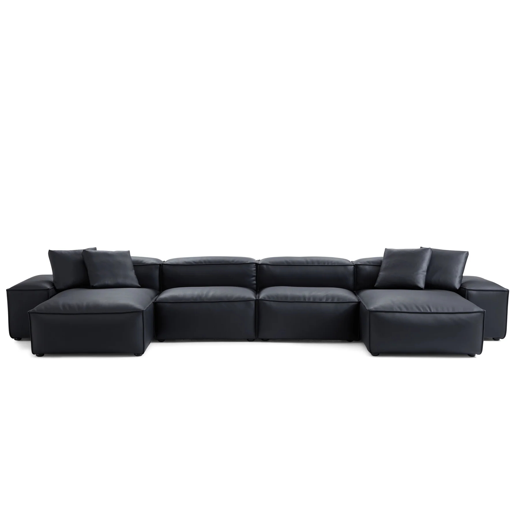 Cube Modular Black Genuine Leather Double Chaise Sectional