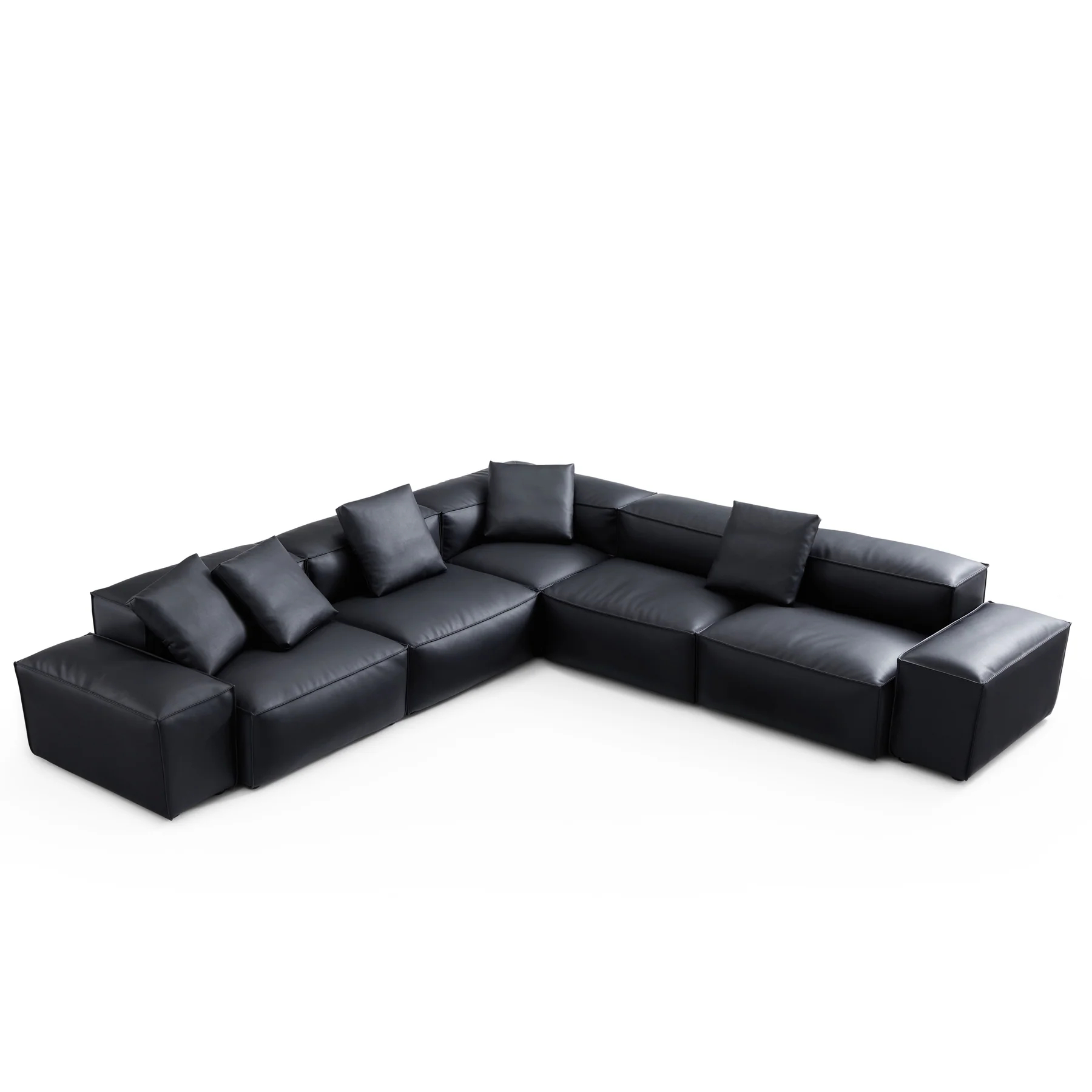 Cube Modular Black Genuine Leather Corner Sectional
