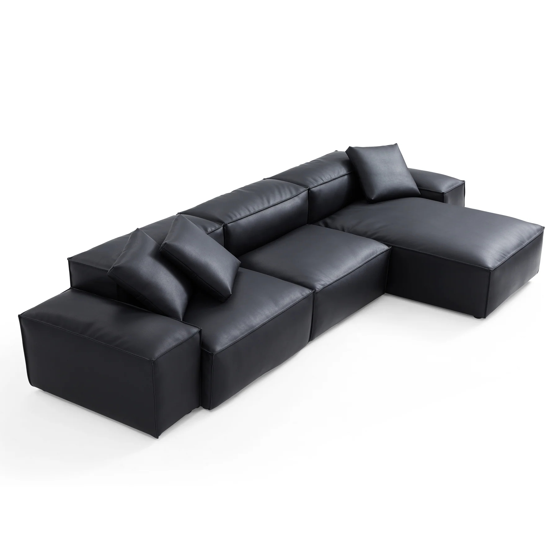 Cube Modular Black Genuine Leather Sectional