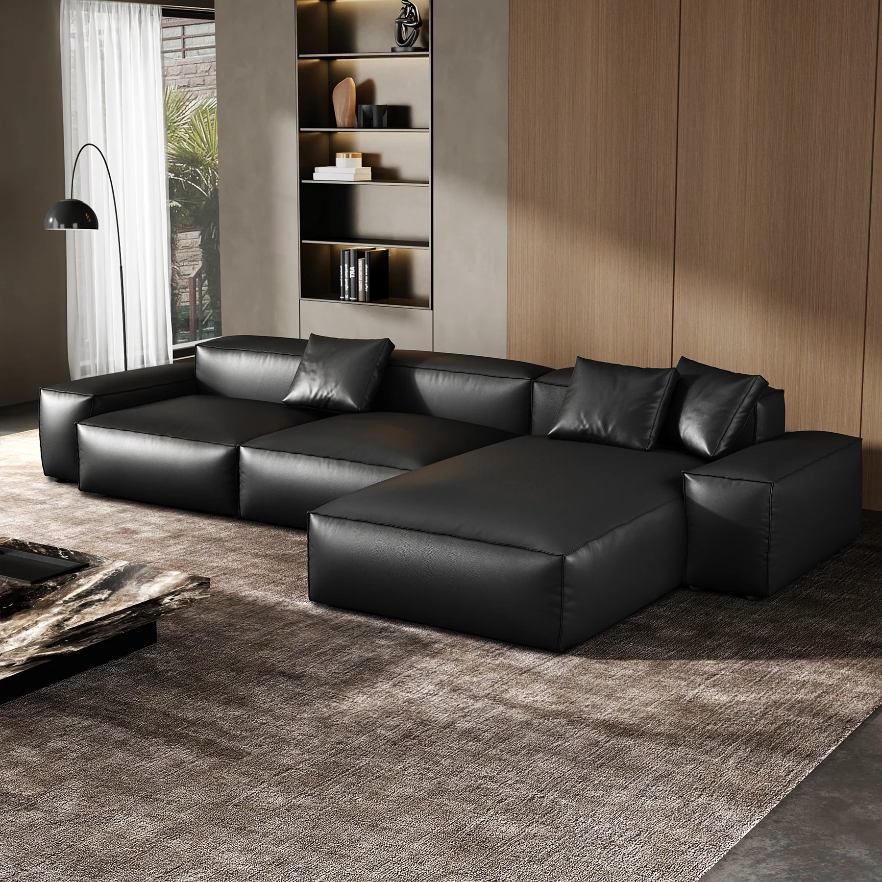 Cube Modular Black Genuine Leather Sectional