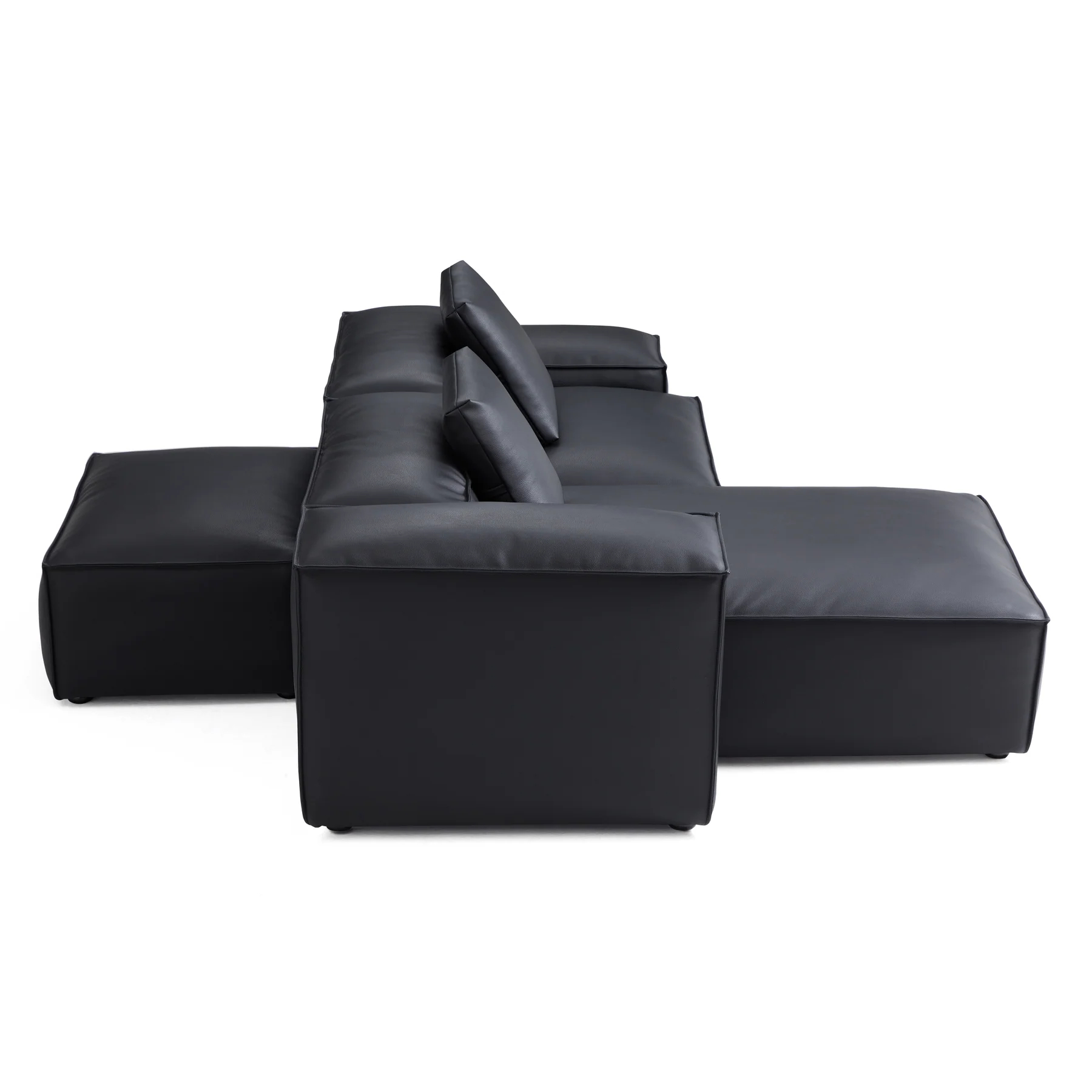 Cube Modular Black Genuine Leather Double-Sided Sectional