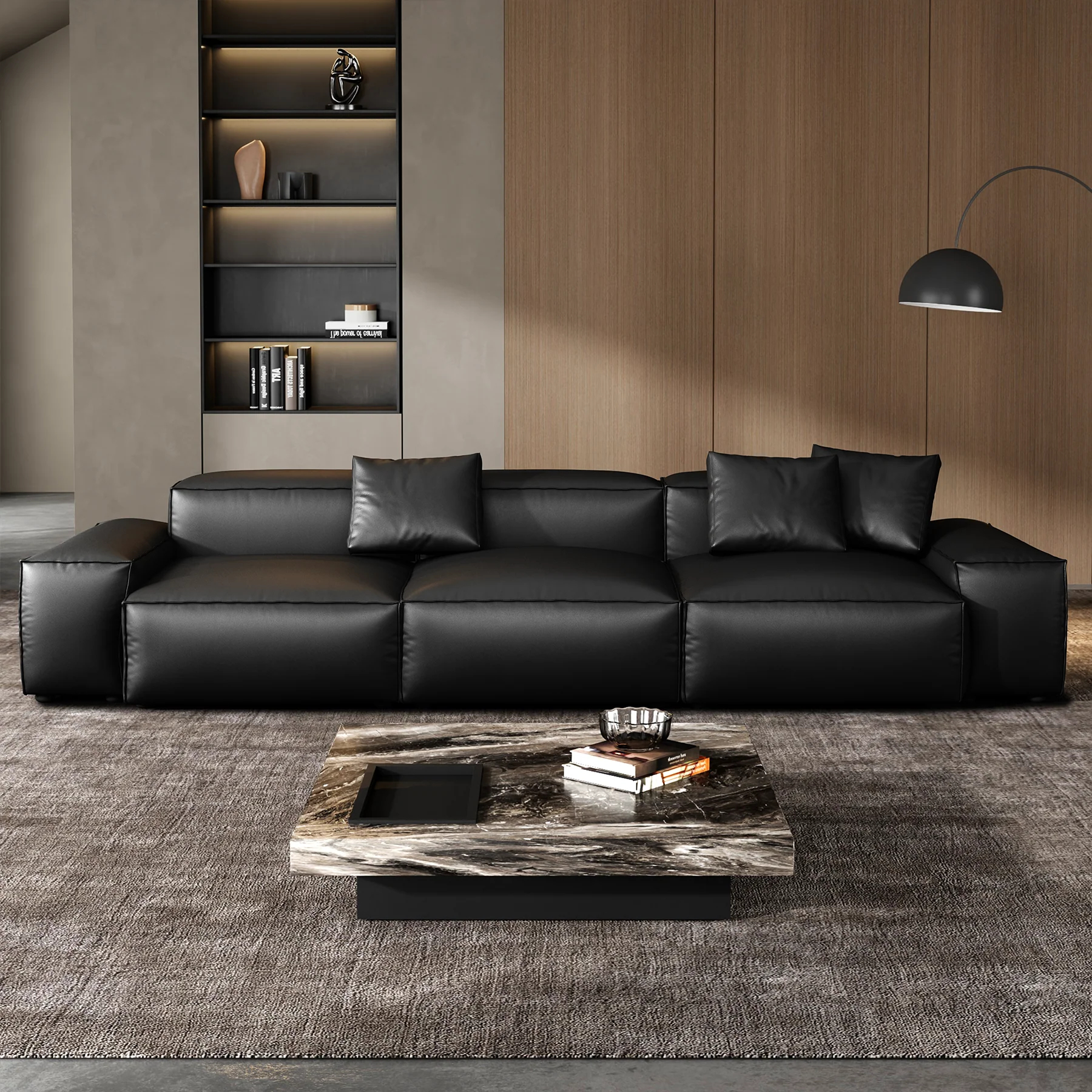 Cube Modular Black Genuine Leather Sofa