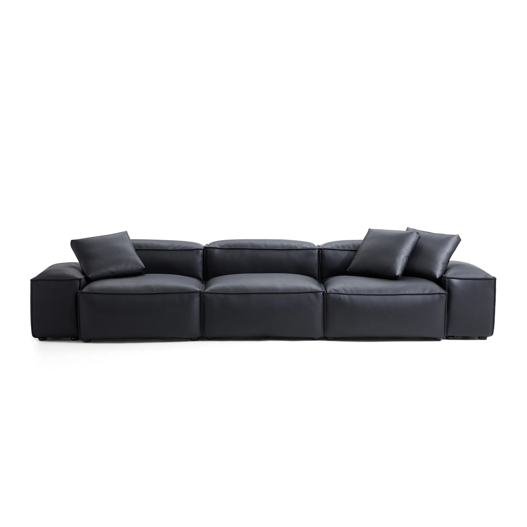 Cube Modular Black Genuine Leather Sofa