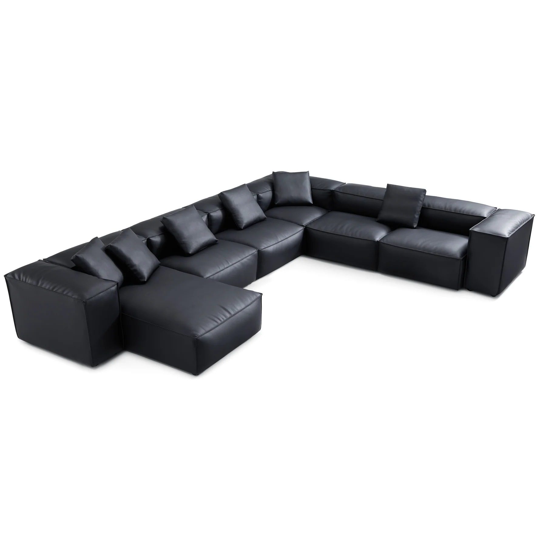 Cube Modular Black Genuine Leather U-Shaped Sectional