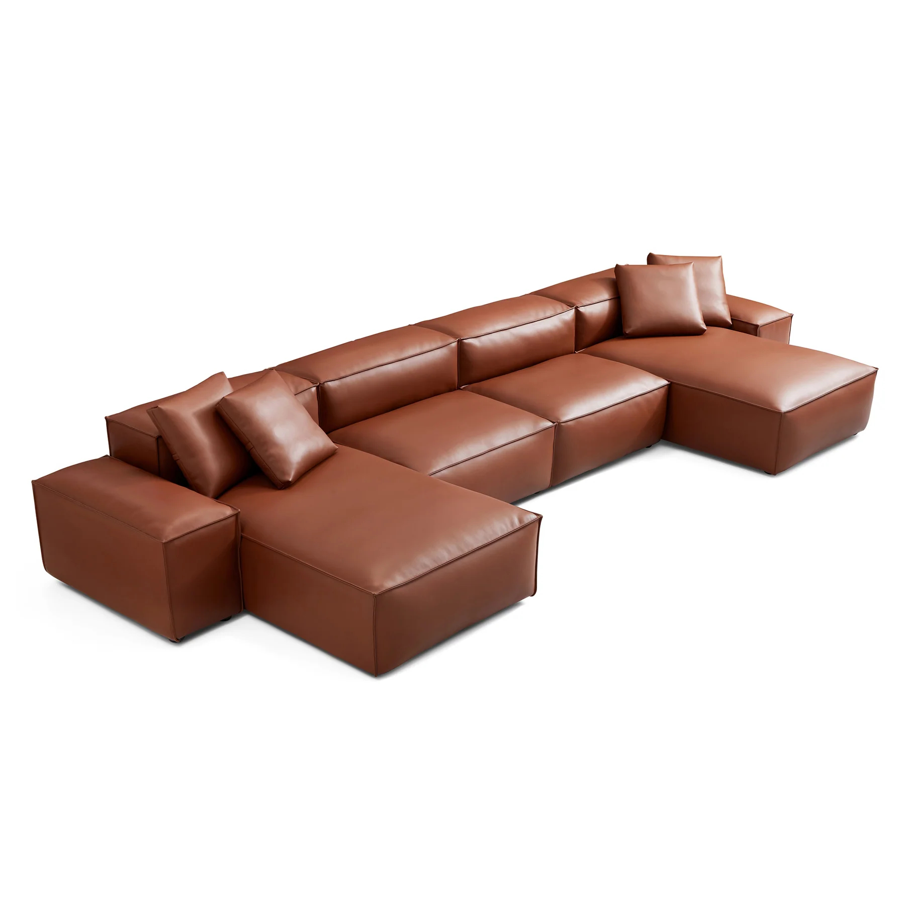 Cube Modular Brown Genuine Leather Double Chaise Sectional
