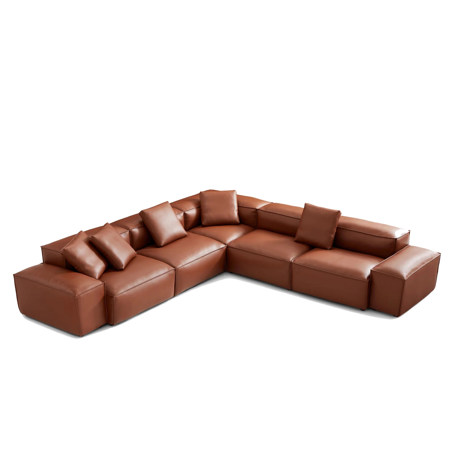 Cube Modular Brown Genuine Leather Corner Sectional