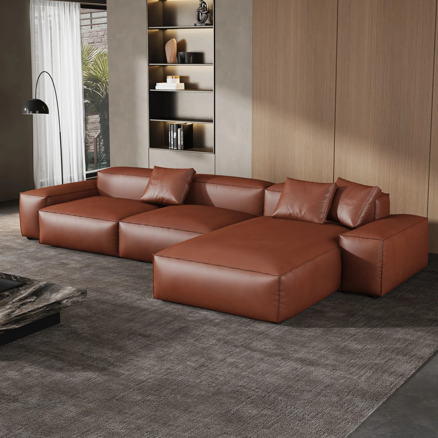 Cube Modular Brown Genuine Leather Sectional