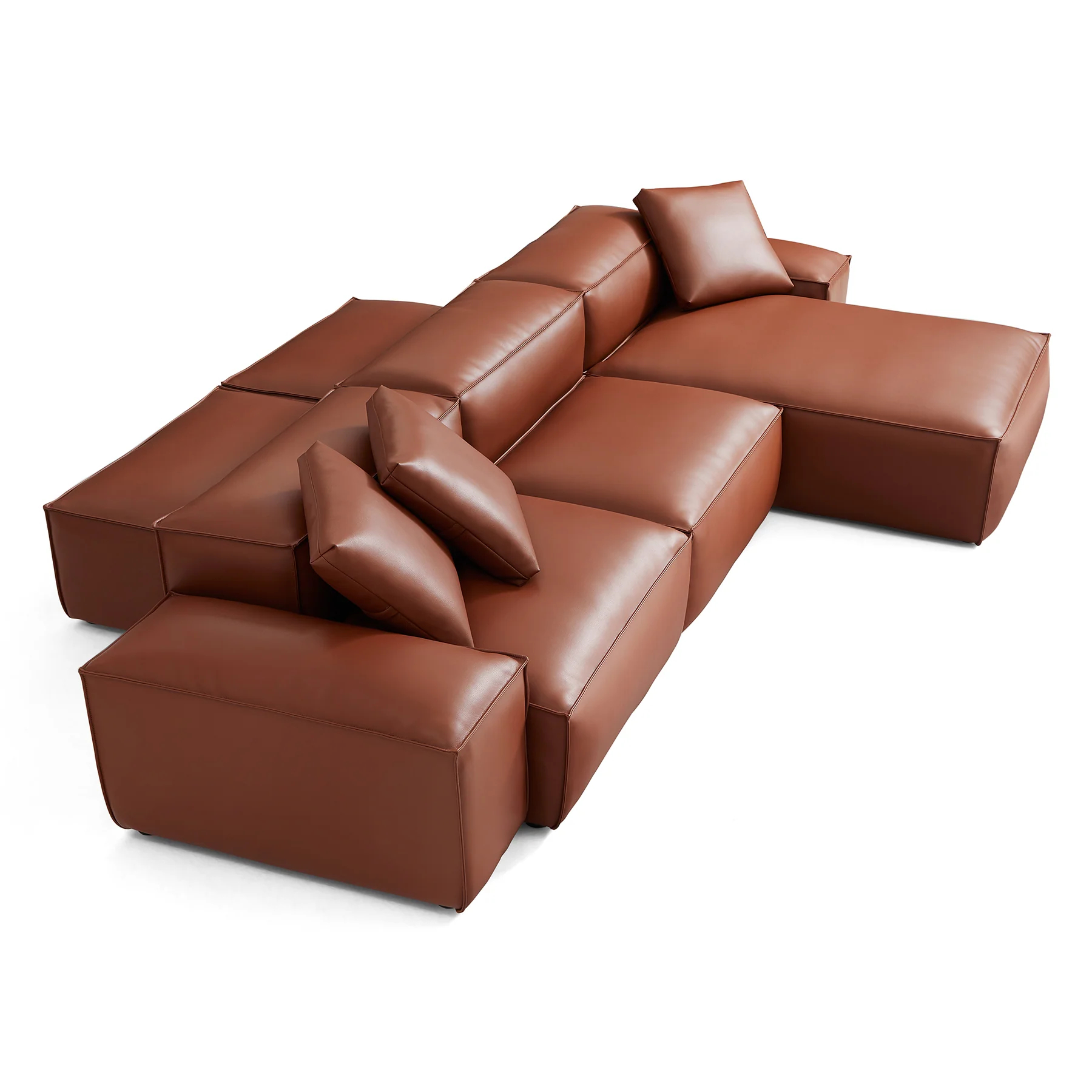 Cube Modular Brown Genuine Leather Double-Sided Sectional