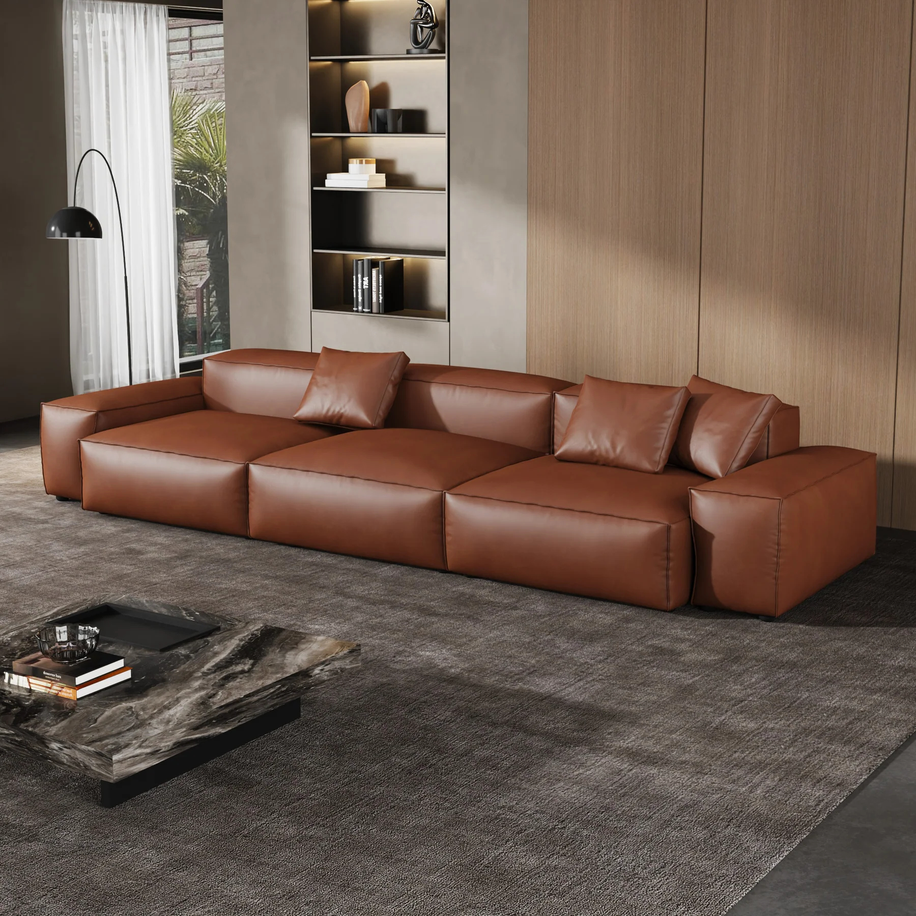 Cube Modular Brown Genuine Leather Sofa
